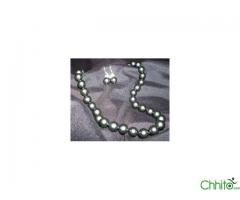 Black Pearl Necklace and Earrings Set