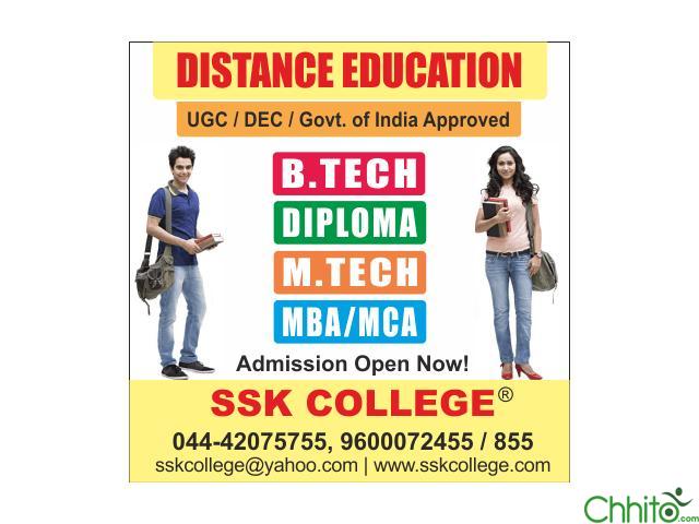 B.Tech M.Tech, Diploma, MBA,Distance Education-ssk college